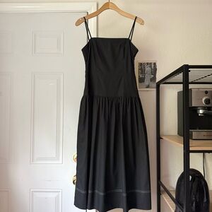 JEANA SOHN black cotton square neck sleeveless full skirt midi dress